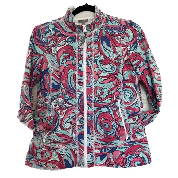Talbots Athleisure Full Zip Jacket Pink Blue Petite - Picture 2 of 13